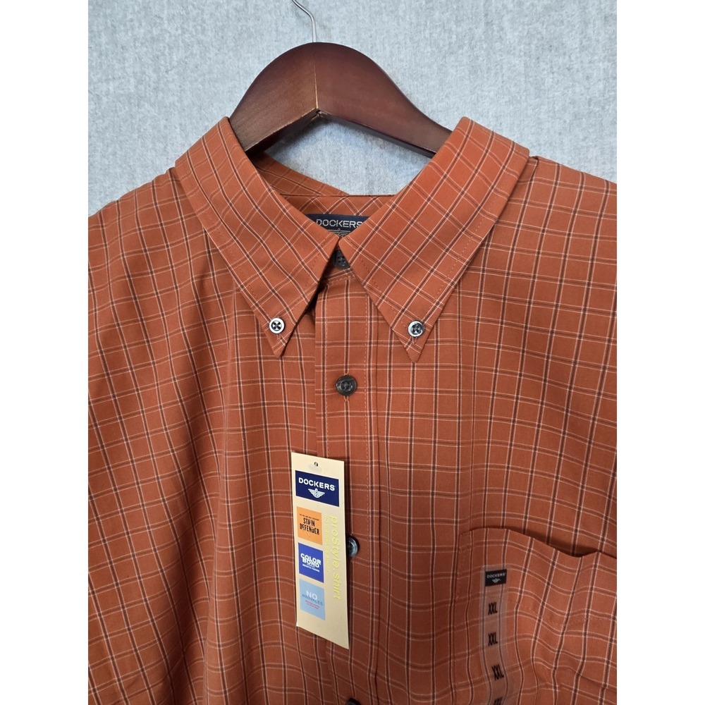 Vintage Dockers Shirt Men's 2XL Stain Defender Teflon‎ Rust Plaid NEW Old Stock - Picture 2 of 15